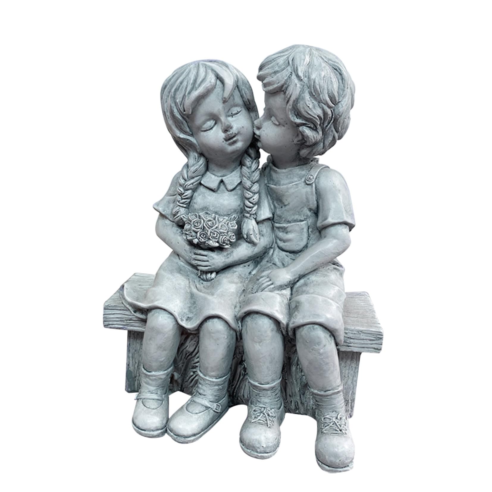 Statue en résine garçon et fille pour déco de jardin extérieur chic