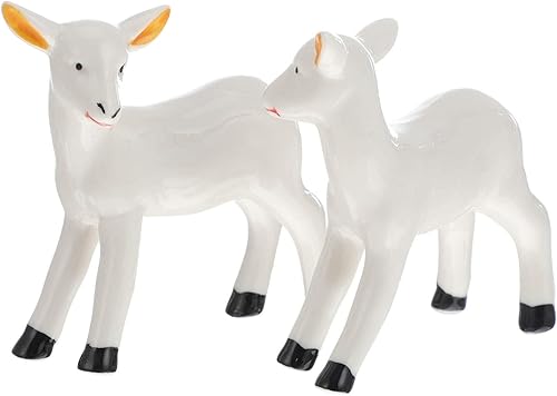 BESPORTBLE Figura de cabra de cerámica, 2 unidades, figuras de cordero de oveja de cerámica, decoraciones de animales de mesa, estatuas de animales