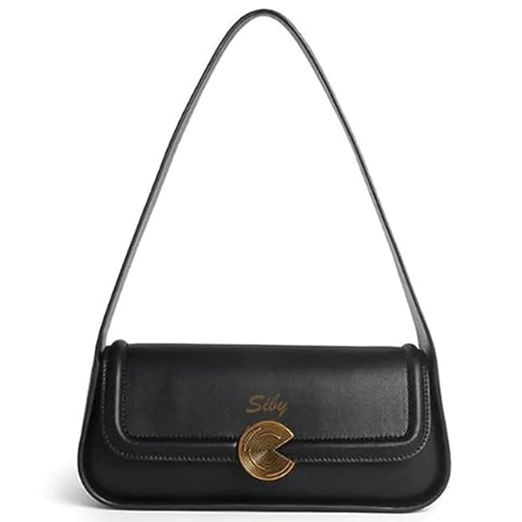 SIBY Womens Brown Underarm Bag |PU Leather Shoulder Tote Handbag with Wide Straps and Metal Lock |Mini Design Handbag- Black (B0CBFXNKQX) Amazon Price History, Amazon Price Tracker