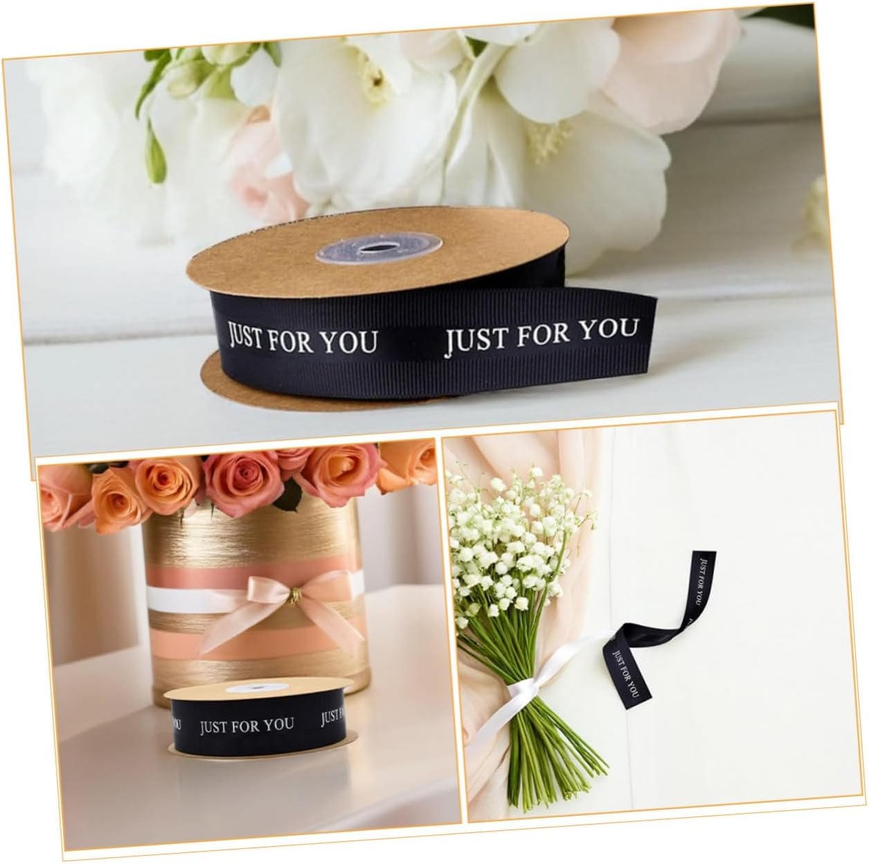 Wedding Satin Ribbon Black 10 Meters 3 Rolls Decorative Crafting Ribbon for Flower Bouquet Wrapping Packaging DIY Party and Wedding Decorations