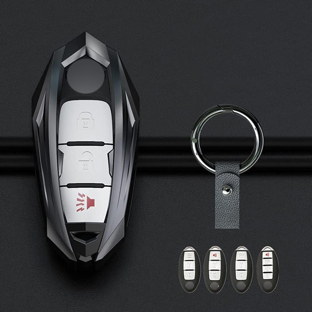 Zinc Alloy Key Fob Case Cover Holder Compatible for Nissan Altima Maxima Armada Rogue Leaf Sentra Pathfinder GT-R 350Z 370Z Compatible for Infiniti G25 G35 G37 Q40 Q60 Q70 Q80 3/4/5 Button(Gray)
