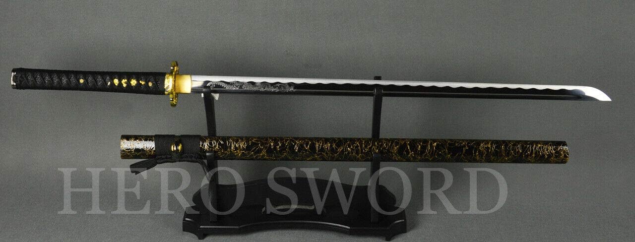 Traditional Handmade Gold Dragon Ninja Samurai Sword 1095 High Carbon Steel Full Tang Blade Japanese Straight Katana