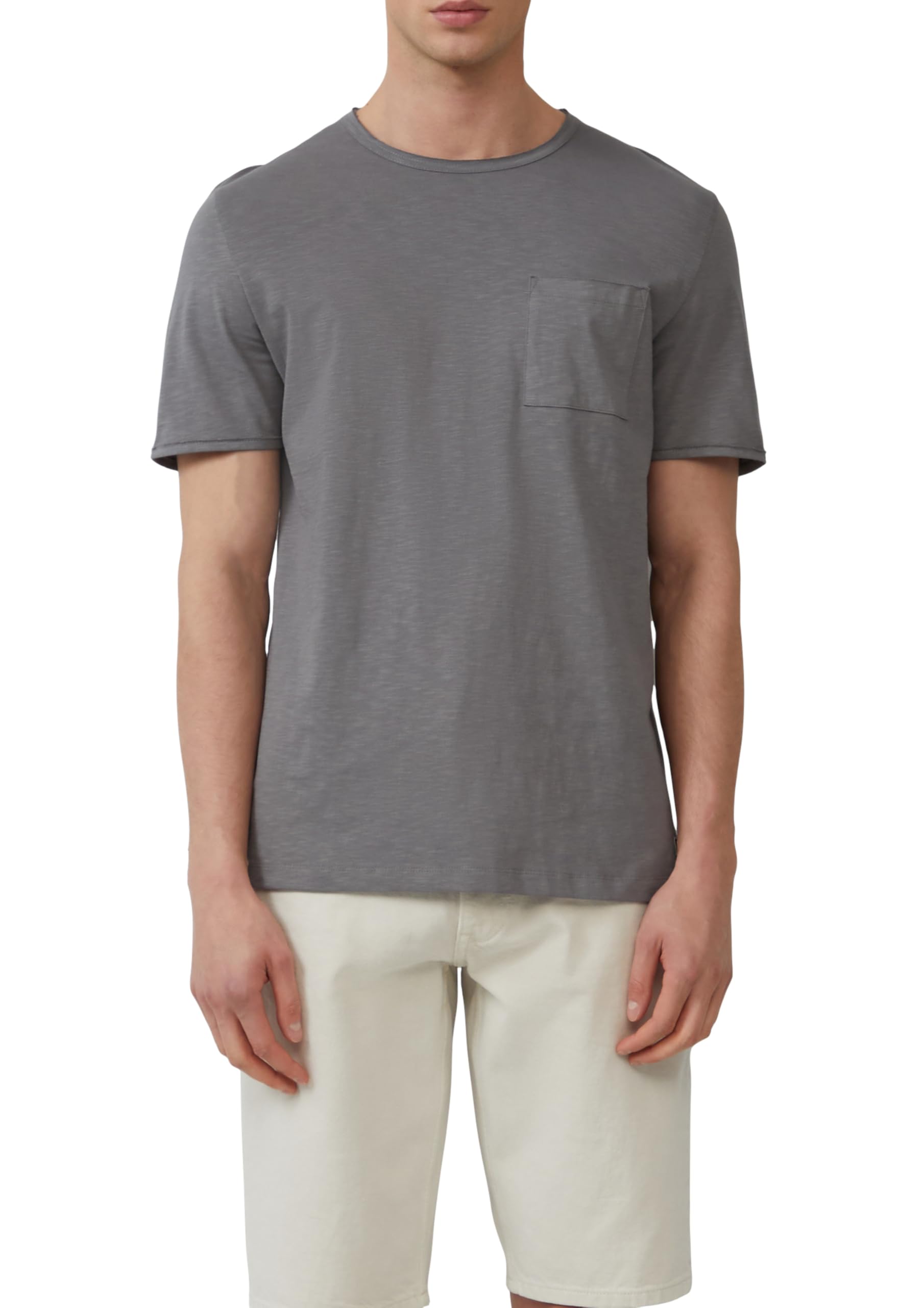 s.Oliver Slub T-Shirt with Chest Pocket and Open Edges, Grey Mixed, XXL