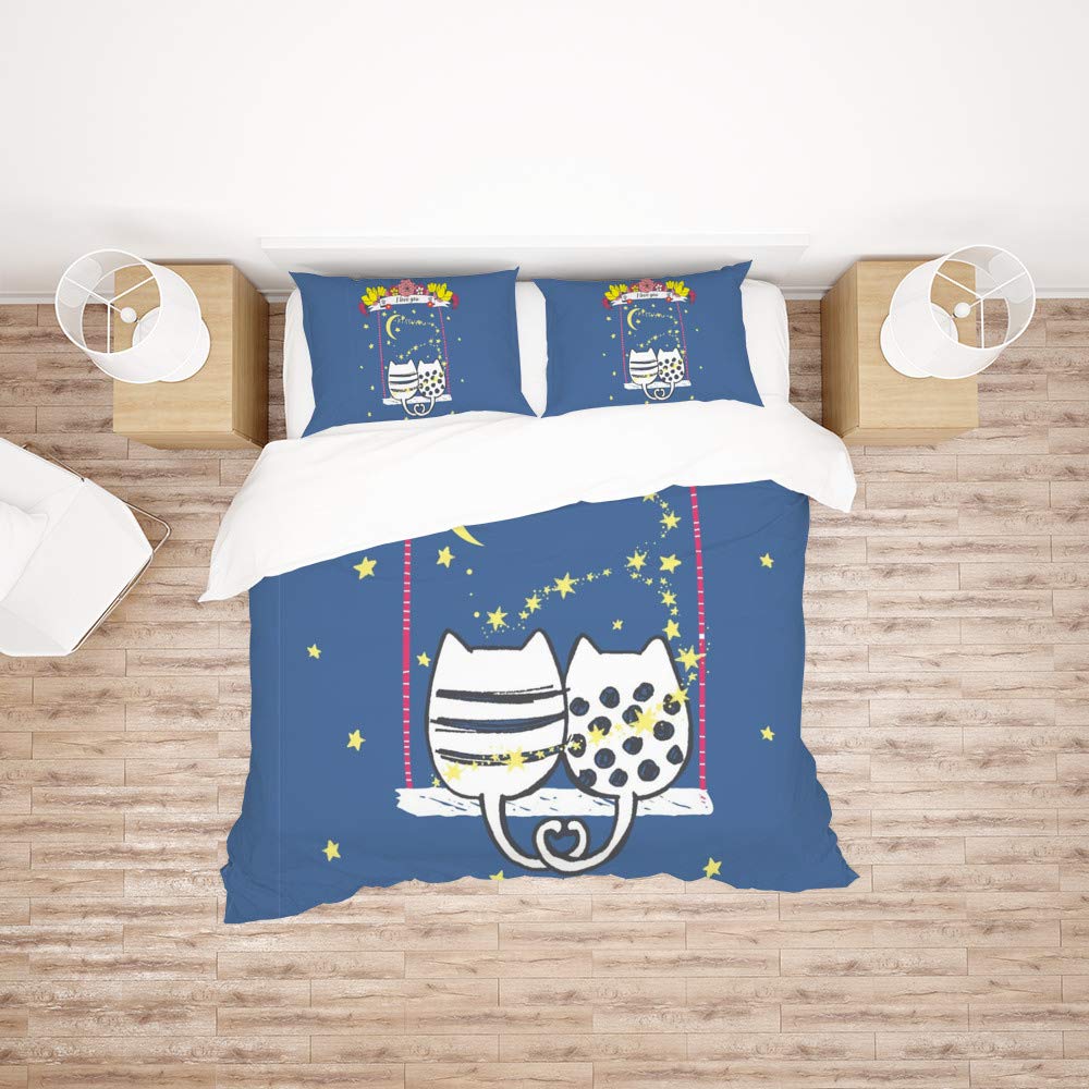 Parure de lit ultra douce toutes saisons entretien facile motif deux chats 3 pces
