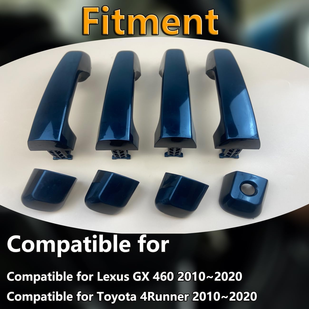 Cheriezing Exterior Door Handle Compatible with 2010-2020 4Runner GX460 Replace# Handle: 69211-60090, Cap: 69217-60150 FL, 69250-60030 FR, 69250-60010 RL/RR (Black) Set of 4