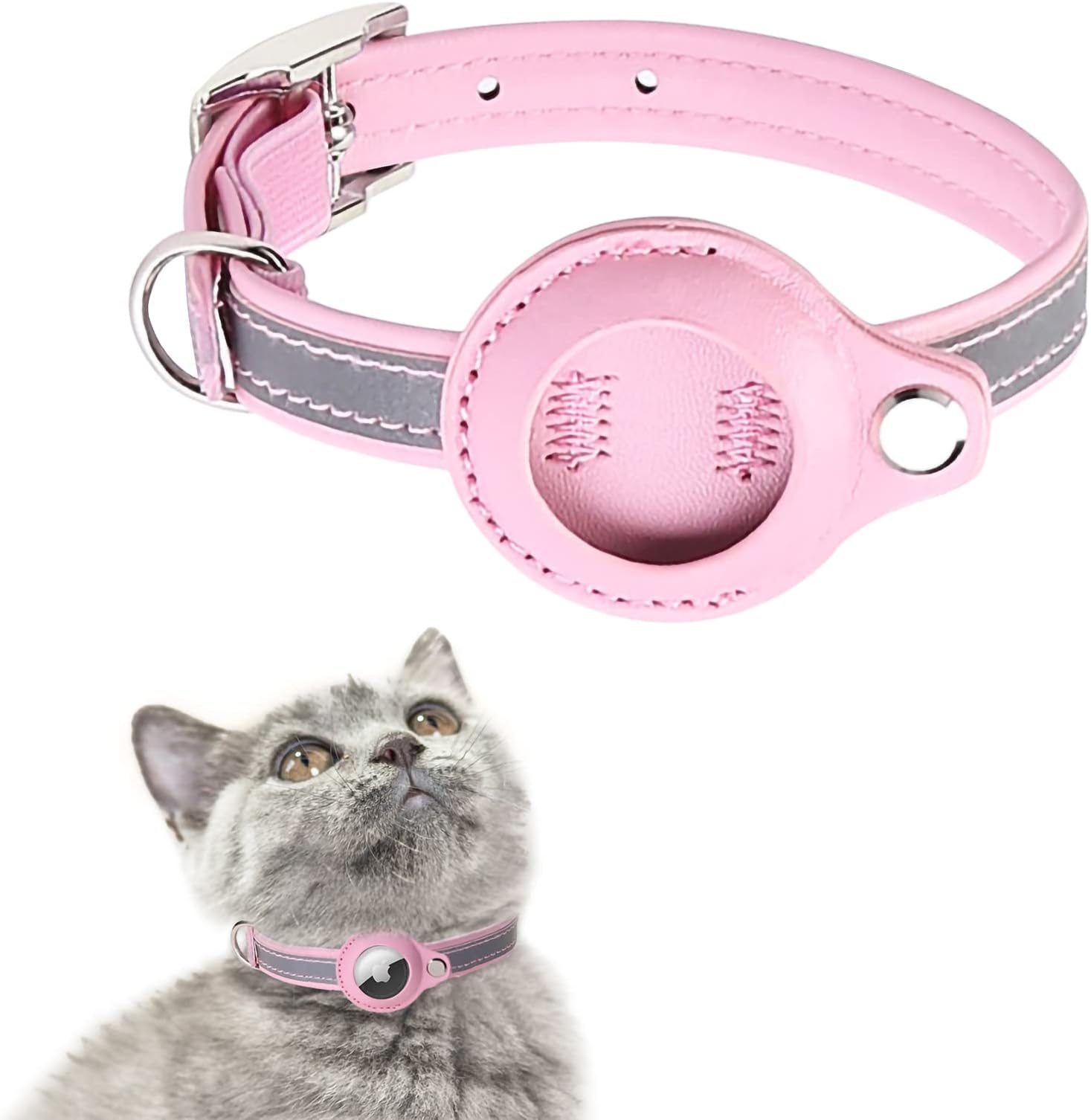 Miayaya Cat Collar for AirTag Bluetooth Cat Tracker Reflective GPS Cat Collar with AirTag Holder Lightweight Tracker Cat Collars for Girl Boy Cats Kittens Puppies Small Pets (9.05-11.8 inch, Pink)