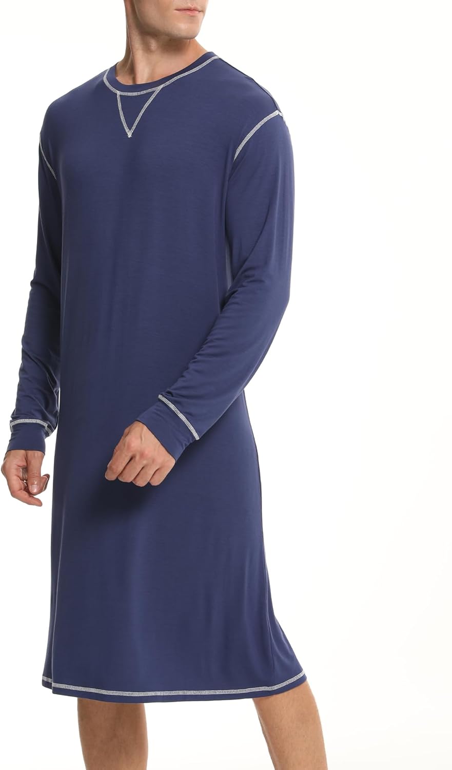 SWOMOG Mens Nightgown Long Sleeve Lounge, Sleep Henley Shirt Pajama Big & Tall Nightshirt Comfy Nightwear S-XXL - Image 6