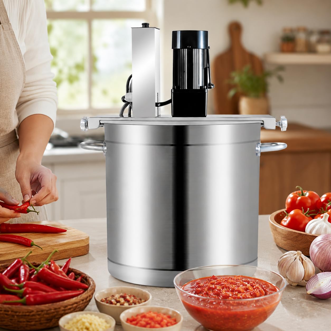 Máquina mezcladora de mermelada automática comercial con cuchillas raspadoras de doble capa para producción de salsas, dulces, relleno y pasta