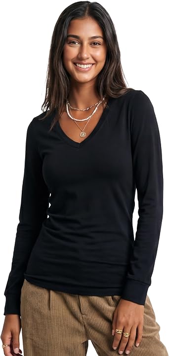 Emmalise Womens Junior and Plus Size Vneck Tshirt Long Sleeves Shirt Tee