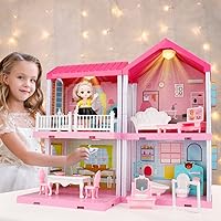 Vista 1 de Kit de casa de muñecas, accesorios y muebles de casa de muñecas, juego de construcción de bricolaje con muñeca y luces, casa de princesa de ensueño