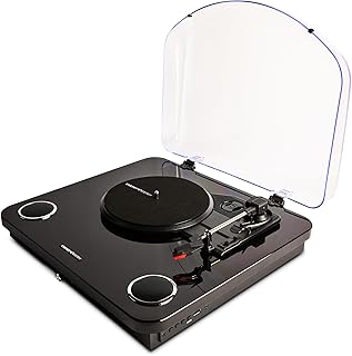 Energy Sistem BlackSpin Tocadiscos Vinilo Bluetooth con Altavoces Integrados para Escuchar Musica 10W out USB para Digitalizar Vinilos RCA 33/45/78 RPM Auto-Stop Gira Discos Traccion por Correa Black