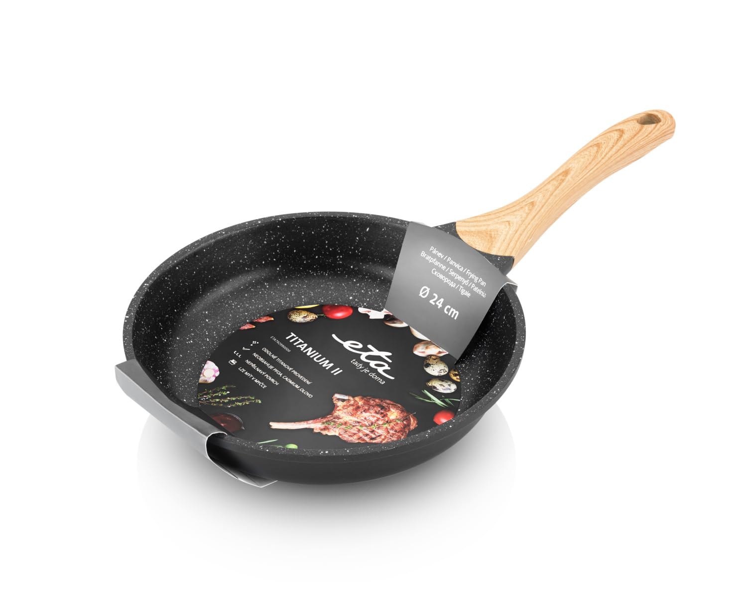 ETA Tytanowa patelnia indukcyjna I Titanium II I patelnia 24 cm I nadaje się do płyt indukcyjnych I powłoka zapobiegająca przywieraniu I nie zawiera PFOA kadmu I wszystkie rodzaje kuchenek I można myć