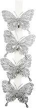 Christmas Silver Glittered Butterfly Decorations - 4 Pack | Plastic with Metal Clip for Tree Ornaments