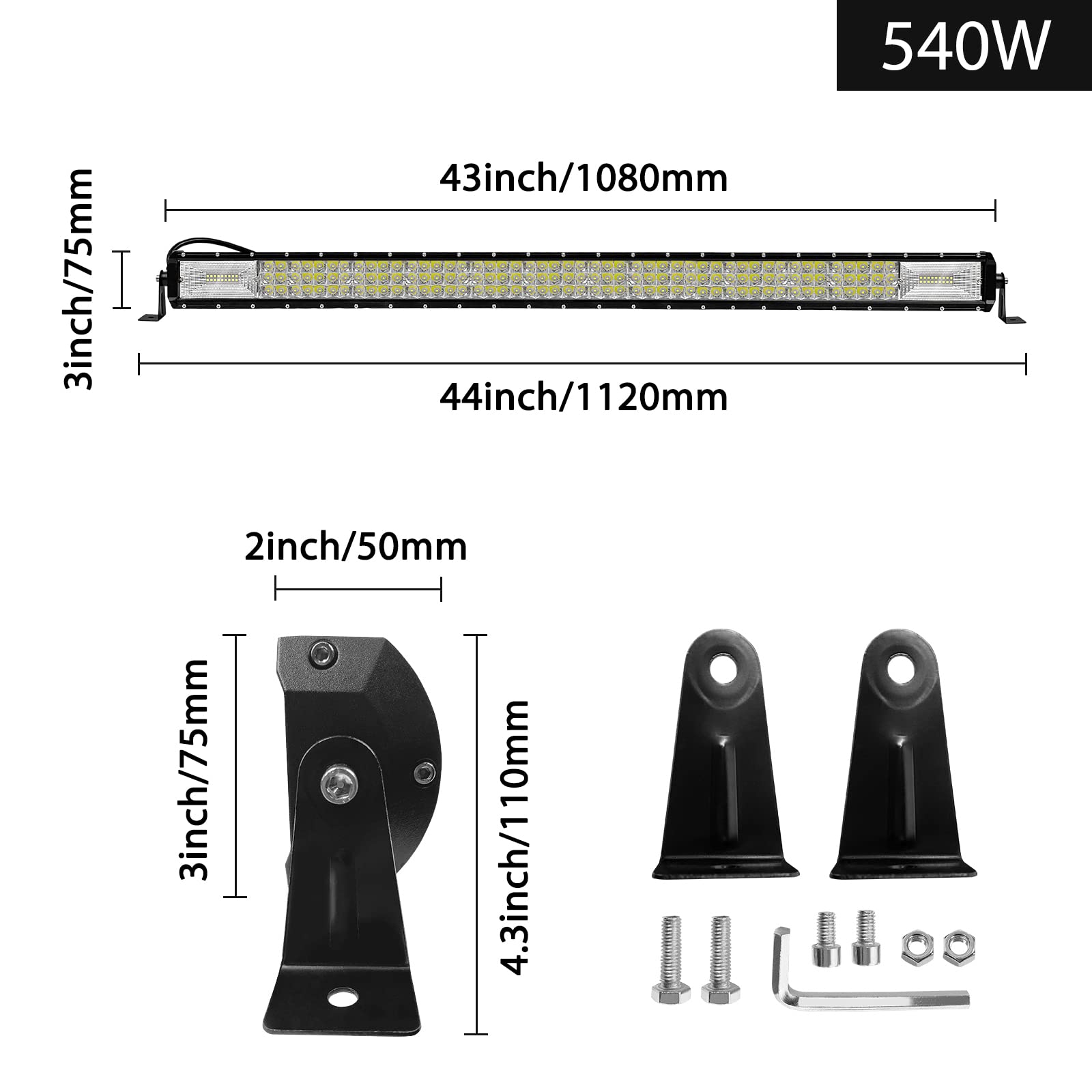 UISERBT reflektor dodatkowy LED, 540 W, 12 V/24 V, do samochodu, offroad, reflektor roboczy, reflektor cofania, do SUV-ów, ciężarówek, UTV