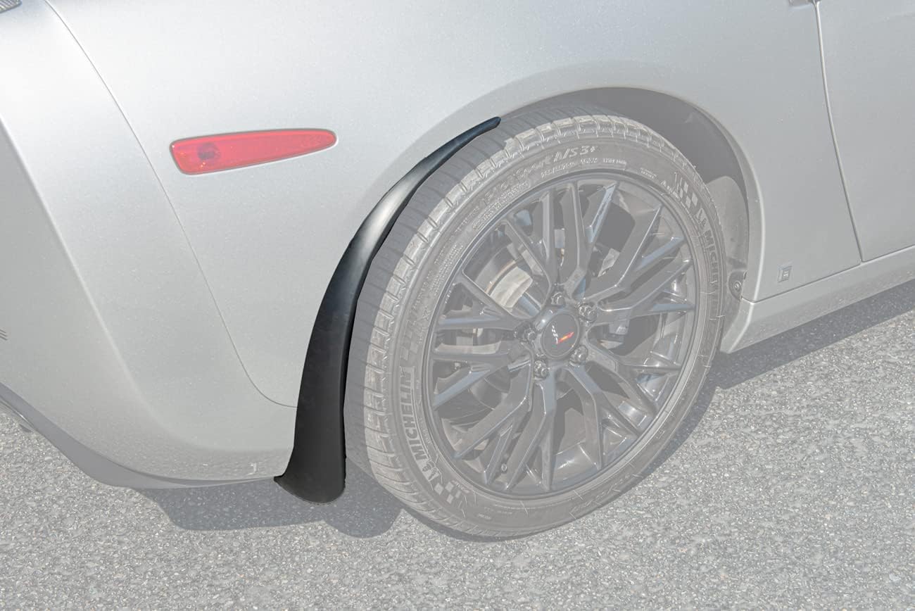 Replacement for 2005-2013 Chevrolet Corvette C6 Base Models | GM Factory XL Extended Style Rear Wheel Side Splash Guards Mud Flap Pair (ABS Plastic - Matte Black)