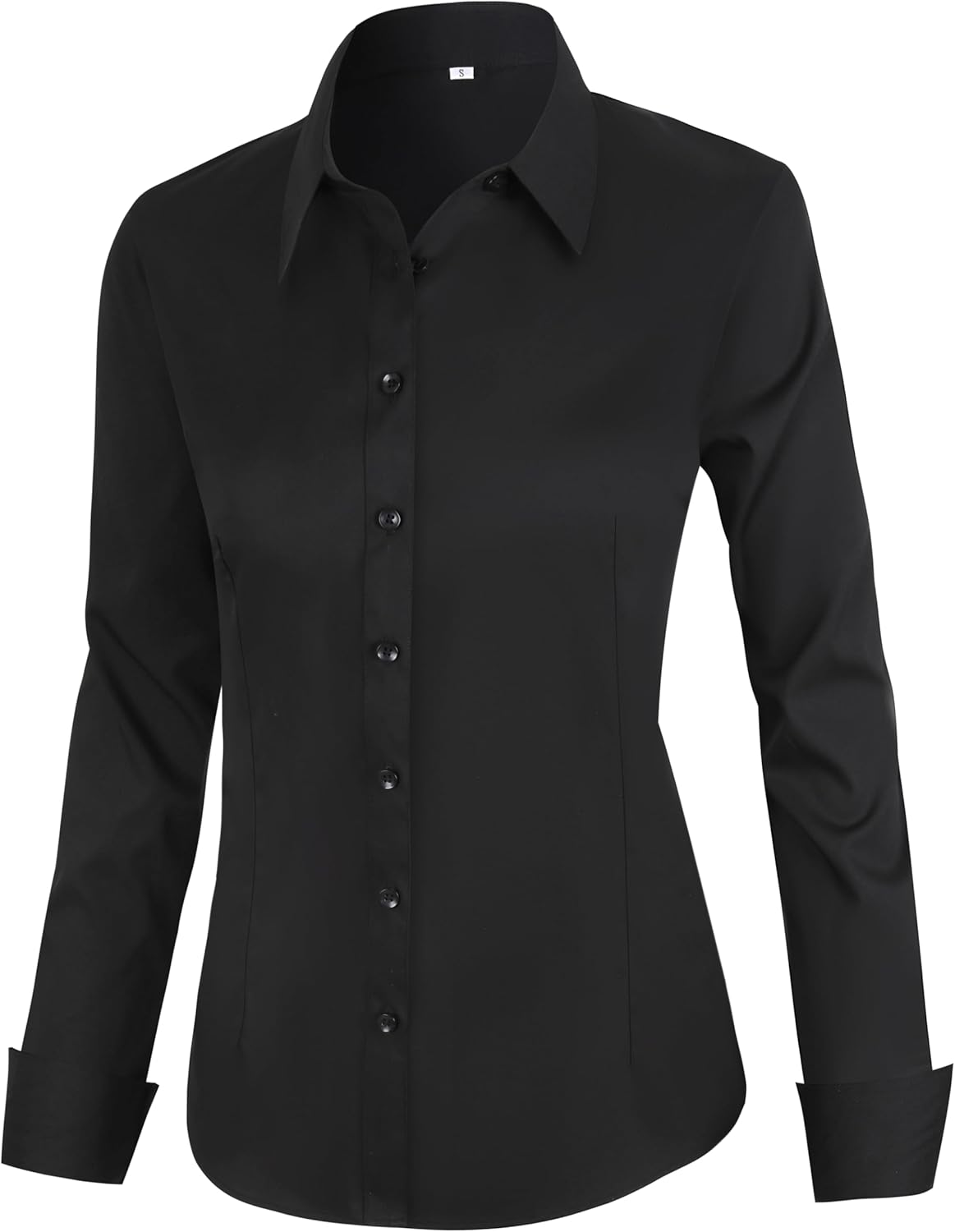 Women's Stretch Long Sleeve Button Down Dress Shirts Solid Business Casual Work Blouse (Classic, Cropped & Tall) - Image 2