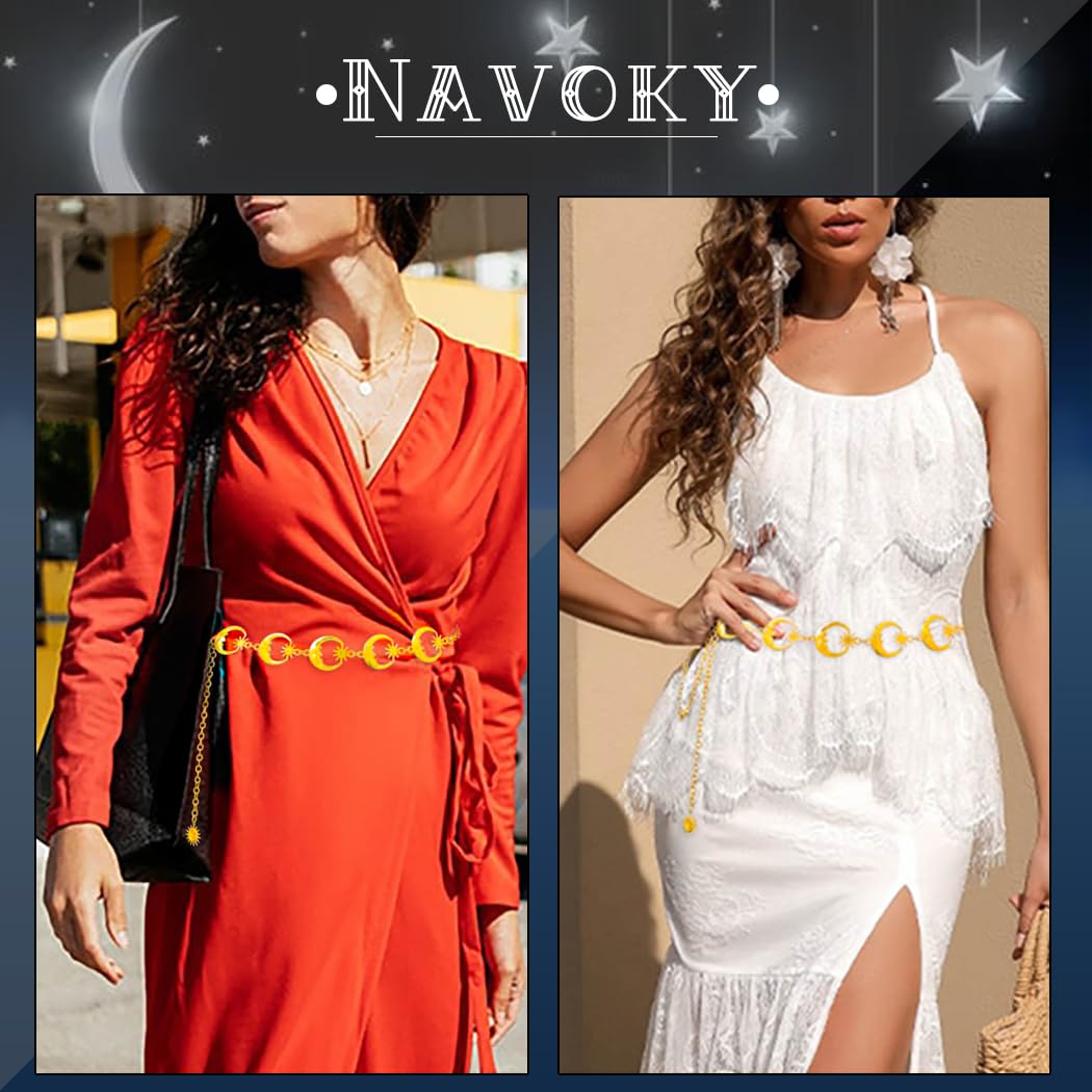Navoky Moon Star Metal Waist Chain Sun Pendant Belly Belt Body Chains Jewelry Accessories for Women and Girls