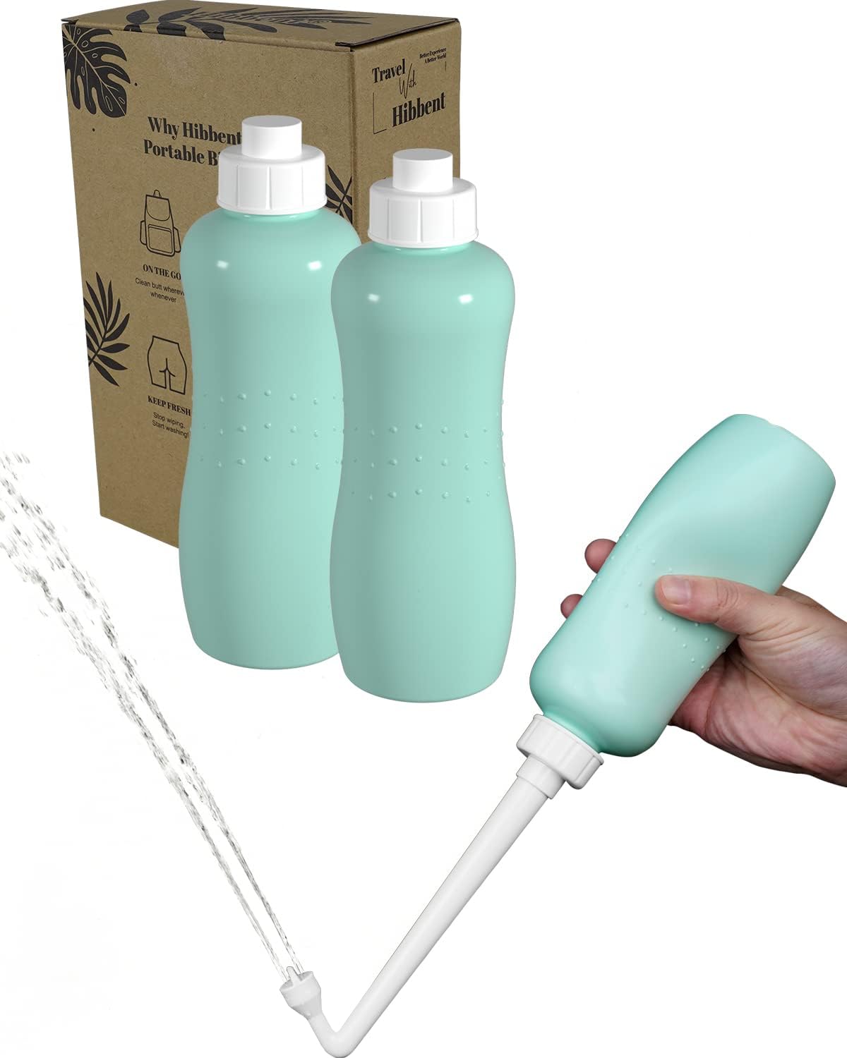Hibbent 2 Pack 500ml Portable Bidet Sprayer for Women or Men, Handheld Travel Bidet for Personal Hygiene, Jet Spray Bottle for Toilet & Bathroom, Peri Bottle for Postpartum Care, Travel Bag, Green