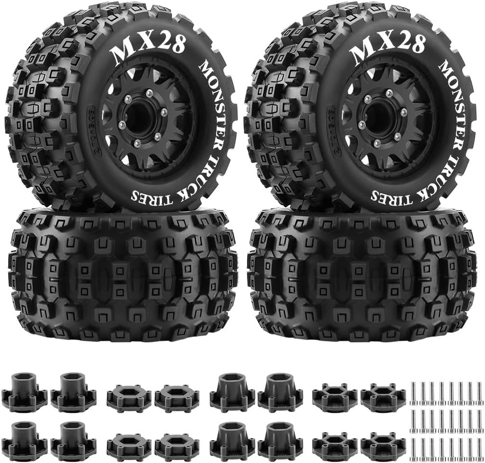 GLOBACT MX28 2.8" Tires 1/10 Scale RC Truck Tires and Wheels with 12mm 14mm Replaceable Hex for ARRMA Big Rock Granite VORTEKS 3S TRAXXAS Stampede Rustler (4PCS)