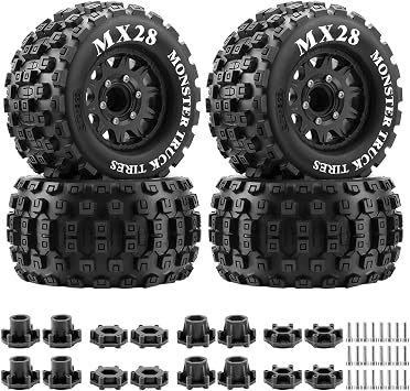GLOBACT MX28 2.8" Tires 1/10 Scale RC Truck Tires and Wheels with 12mm 14mm Replaceable Hex for ARRMA Big Rock Granite VORTEKS 3S TRAXXAS Stampede Rustler 4PCS