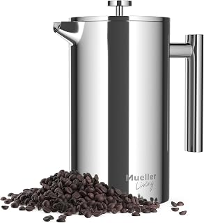 Mueller Stainless Steel French Press 34oz - Double Wall Insulated, 4-Level Filtration, Rust-Free, Dishwasher Safe Coffee Maker