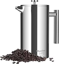 MuellerLiving French Press Coffee Maker 34oz, Stainless Steel French Press Coffee, 4 Filter Heat Resistant Double Insulated, Rust-Free, Food Grade, Dishwasher Safe Coffee Pot