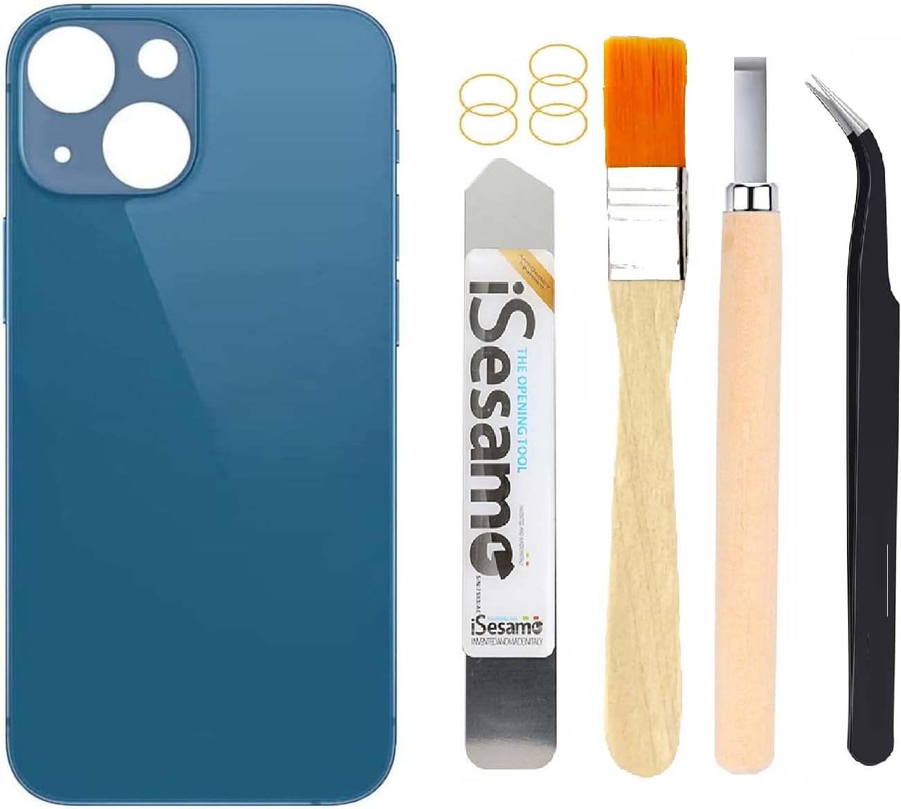 Rear Back Glass Replacement for iPhone 13 Mini 5.4 inches with Professional Repair Tool Kit (Blue)