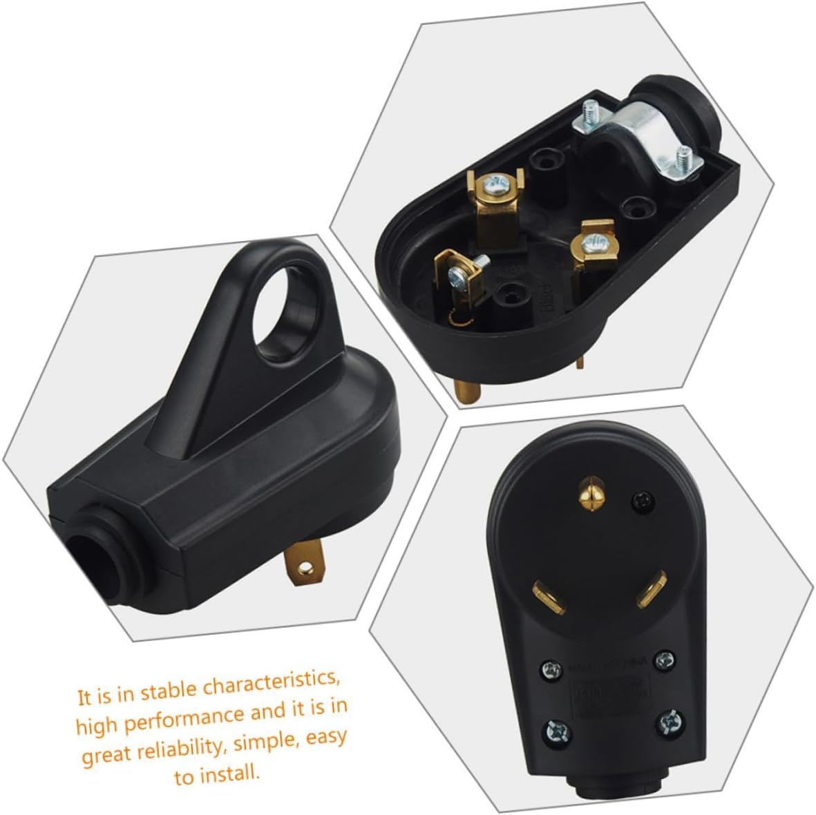 3pcs Male Rv with Handle Replacement for Rv Power Cord High-Temperature Resistant Prong Design Easy to Unplug