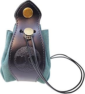 Rollooo Black & Green Celtic Tree DND Gifts Dice Bag - Tray with Drawstring & Button Genuine Leather Dice Pouch Storage Bag for d&d Dices Jewelry Coin & Small Accessories