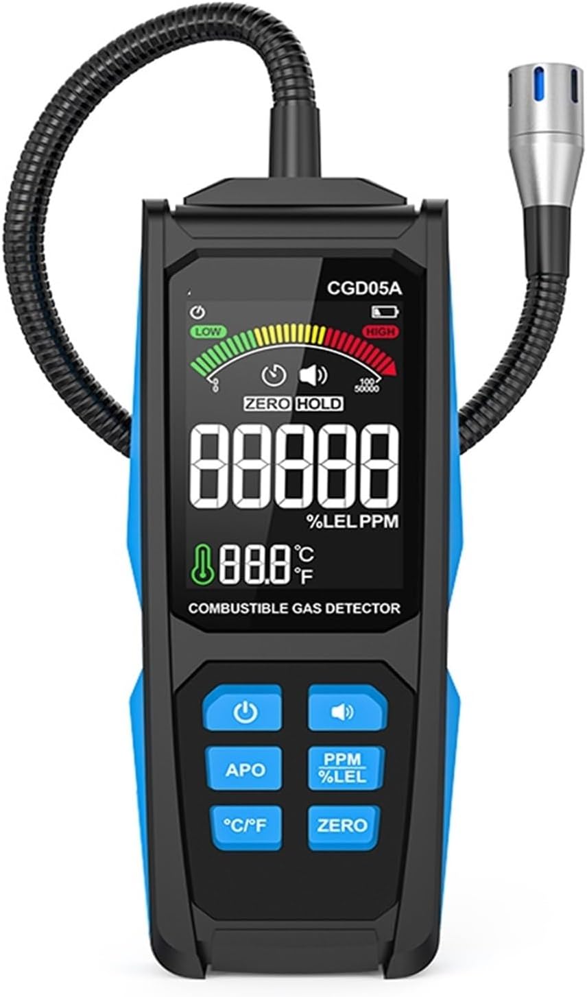 Handheld Combustible Natural Gases Leak Detector Compact Gas Analyzer Detector with Temperature Test and Sound Light Alarm Precise Sensors for Fast Detection