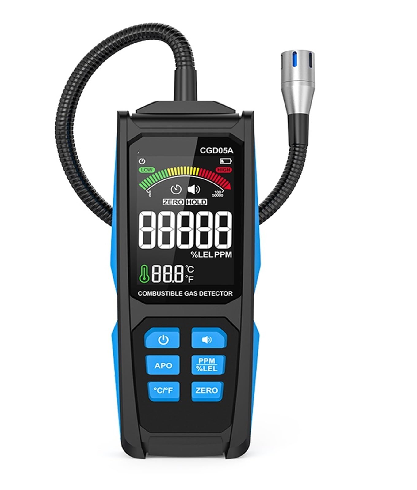 Rilevatore di gas, Rilevatore portatile di perdite di gas naturali combustibili, analizzatore di gas compatto con test della temperatura e allarme luminoso e acustico