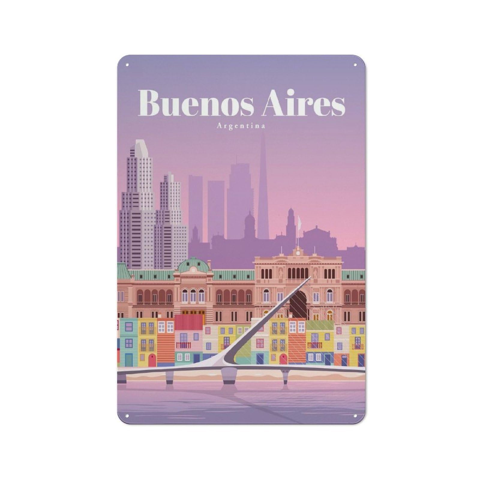 Junmoney Travel To Buenos Aires Tin Wall Plaque 30X20cm With For Garage Or Workshop, For Vintage Wall Decor Fans, For Kitchen And Home Bar Decor