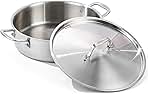 DELARLO Tri-Ply Stainless Steel 5 Quart Braiser Pan with Lid Induction Rondeau Pot With Lid 12inch Deep Frying Pan Large Saute Pan Heavy Duty Style Compatible With All Cooktops Up to 650℉