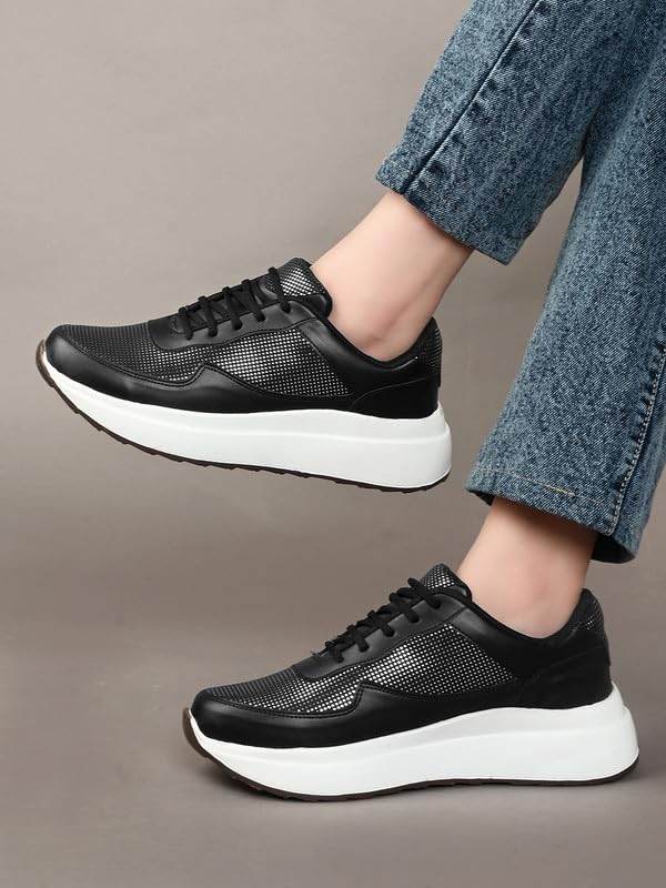 Image of XE Looks White Lace-Up Platform Sneakers | Perforated Upper | Cushioned Insole | Casual & Walking Shoes for Girls & Women