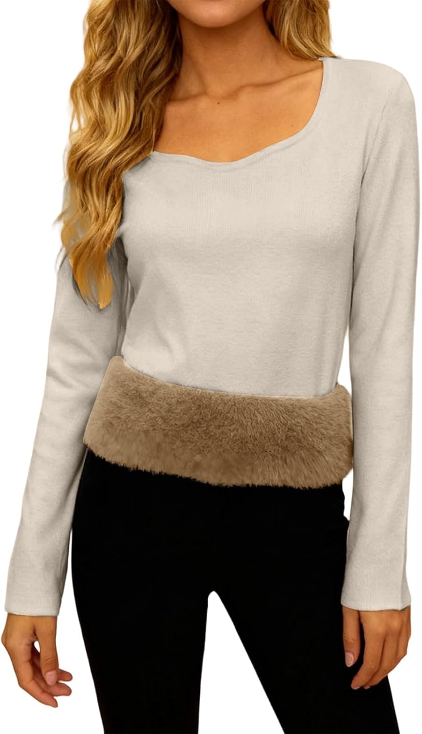 Women's Square Neck Long Sleeve Top Soft Fitted Shirt Fall Winter Fashion 2025 Womens Clothes