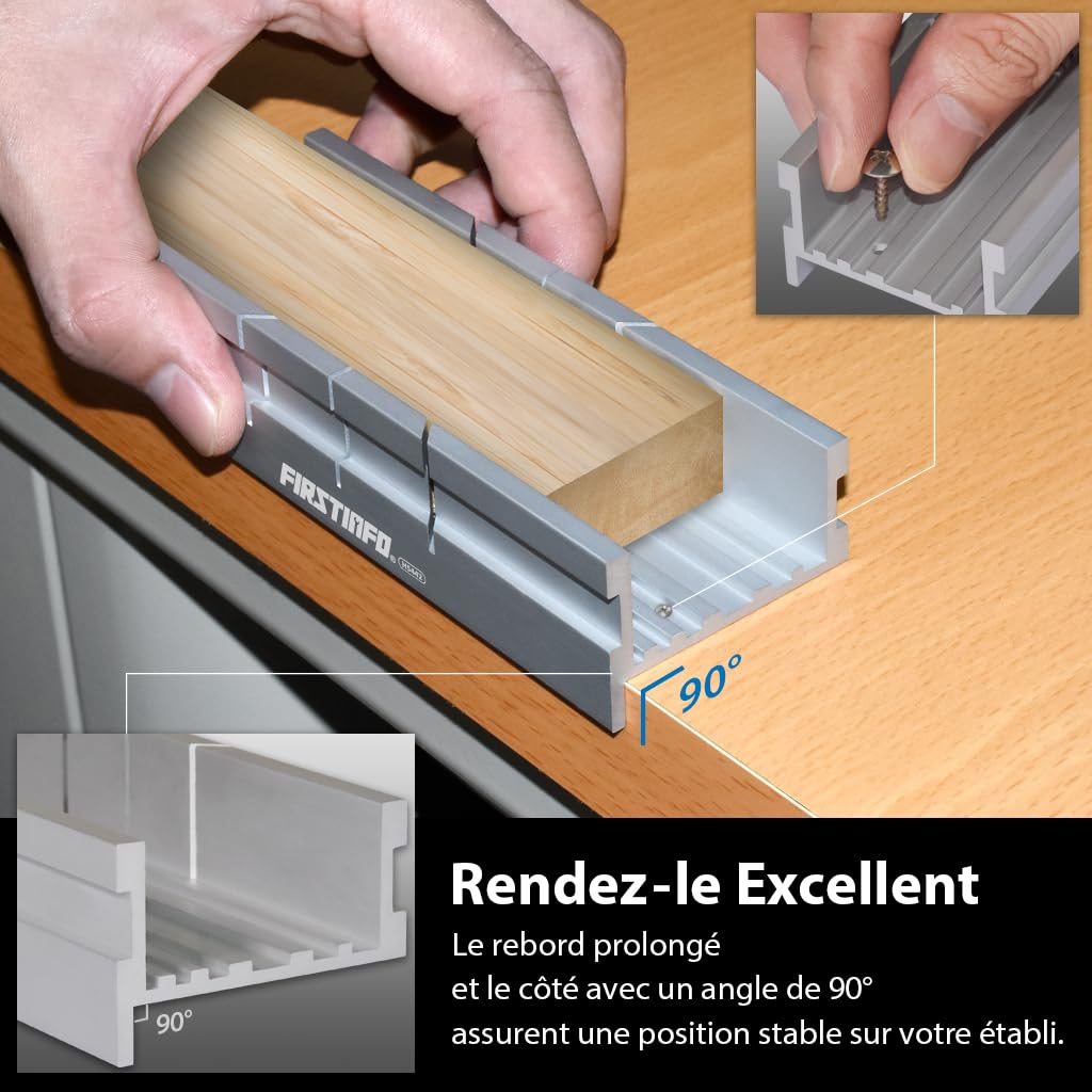 FIRSTINFO H5442 | Petite boîte à onglets en aluminium métallique | 3 Angles de Coupe | 140 x 50 x 33 mm