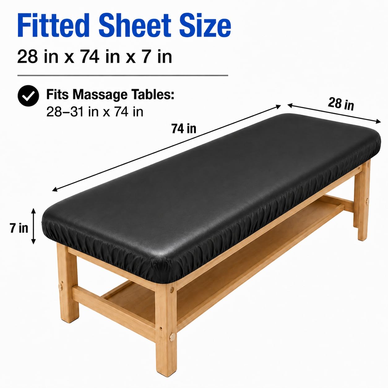 Protector de mesa de masaje, funda impermeable para cama de spa, protector elástico de piel de vinilo de alta calidad para mesas de masaje de 28 a 32 pulgadas, reutilizable, color negro