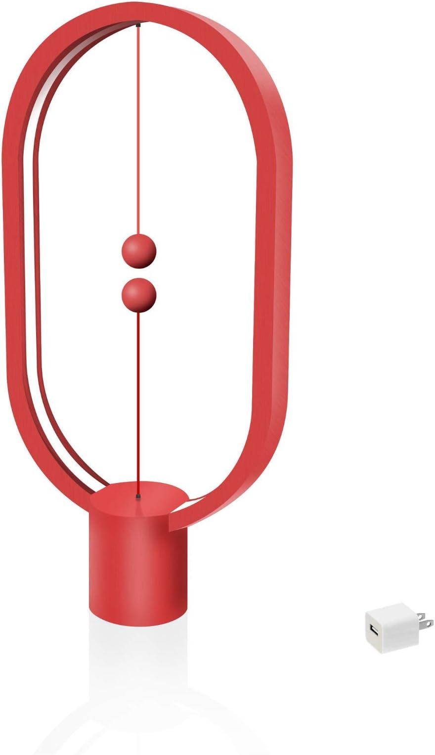 ALLOCACOC Heng balance lamp - Ellipse magnetic mid-air switch USB powered LED table lamp, Decoration for Bedroom, Living Room, Dining Room & Office + PowerCube USB Wall Adapter with 4 outlets (Red)