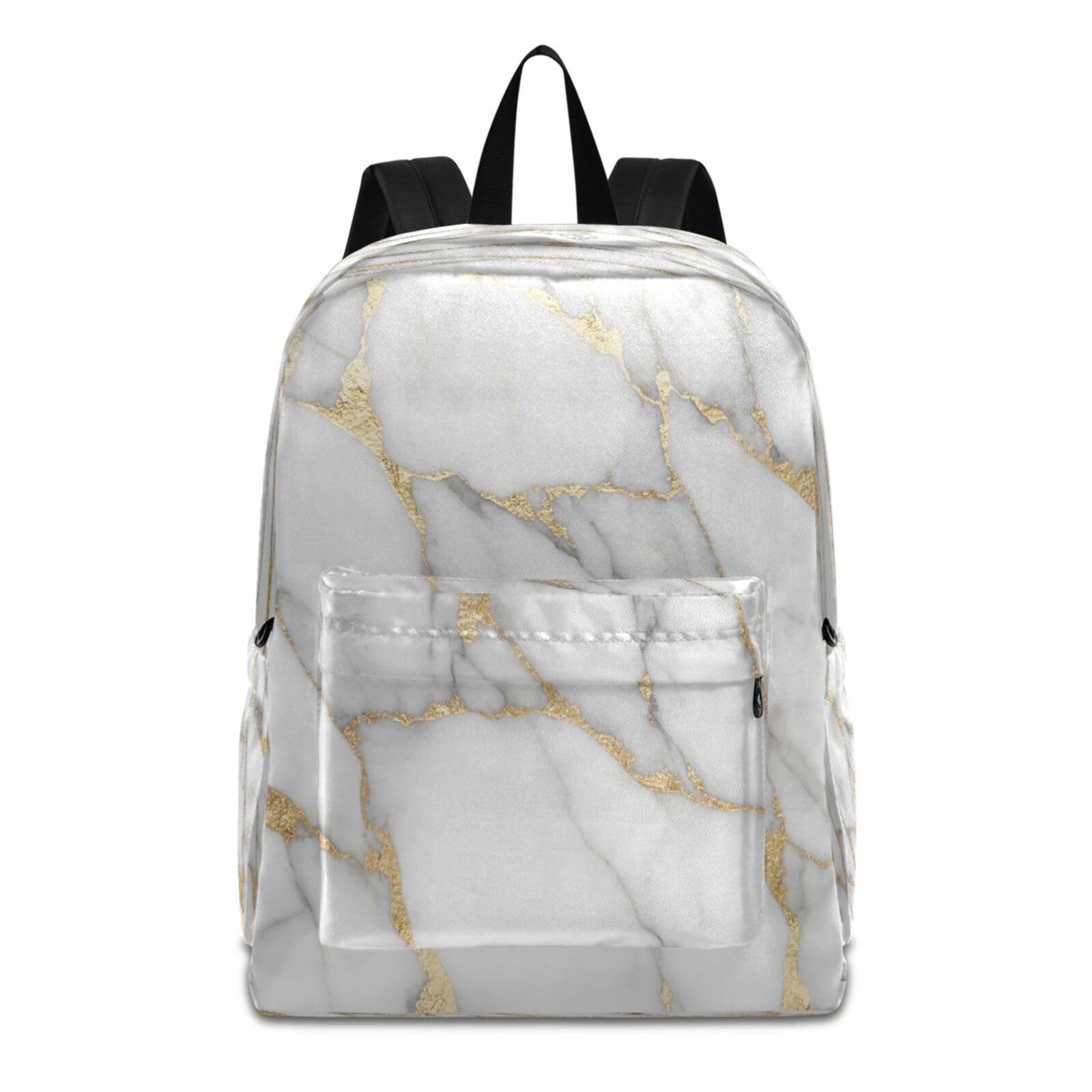 Mochila escolar de mármol blanco y dorado con compartimento de botellas 2