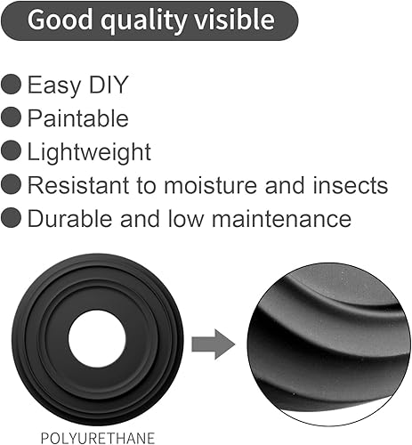 Miniatura 3 de EIFHYT Medallones de techo de poliuretano negro mate para lámparas y ventiladores de techo, 12-14 pulgadas de diámetro x 4 pulgadas de diámetro x 1