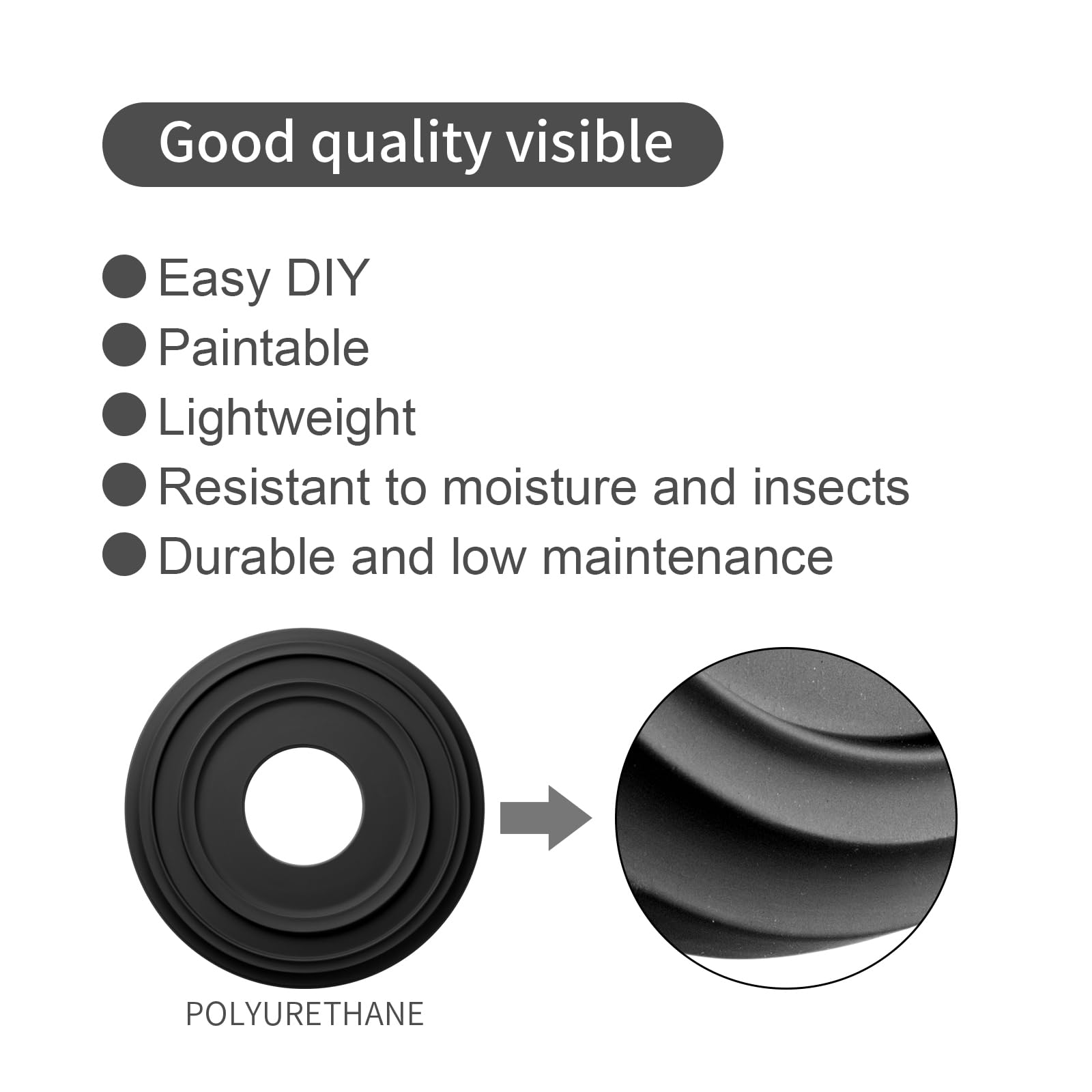 ELFHYT Matte Black PU Ceiling Medallions — Amazon image 5