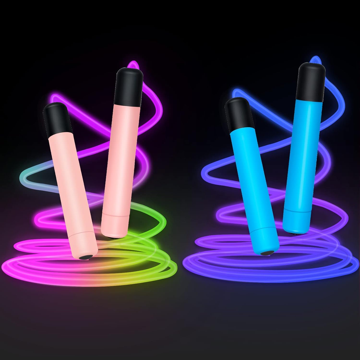2 Pack Glowing Jump Rope for Kids | Led Light Up Skipping Rope Outdoor Indoor Sports Toy Fun,Colorful Jump Ropes for Toddler Boys Girls School Fitness Exercise Training Workout Night Party Party