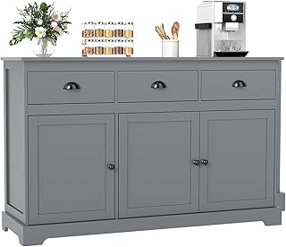 Giantex Sideboard Buffet Server Storage Cabinet Console Table Home Kitchen Dining Room Furniture Entryway Cupboard with 2 Cabinets and 3 Drawers Adjustable Shelves, Gray