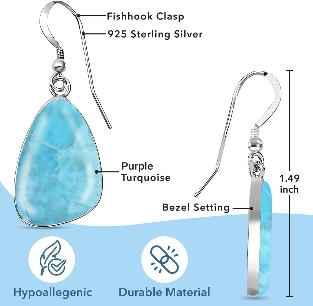 Western Turquoise Earrings for Women in 925 Sterling Silver Drop Dangle Earrings Fashion Boho Cowgirl Accessories Vintage Turquoise Jewelry for Women Gifts - Image 3