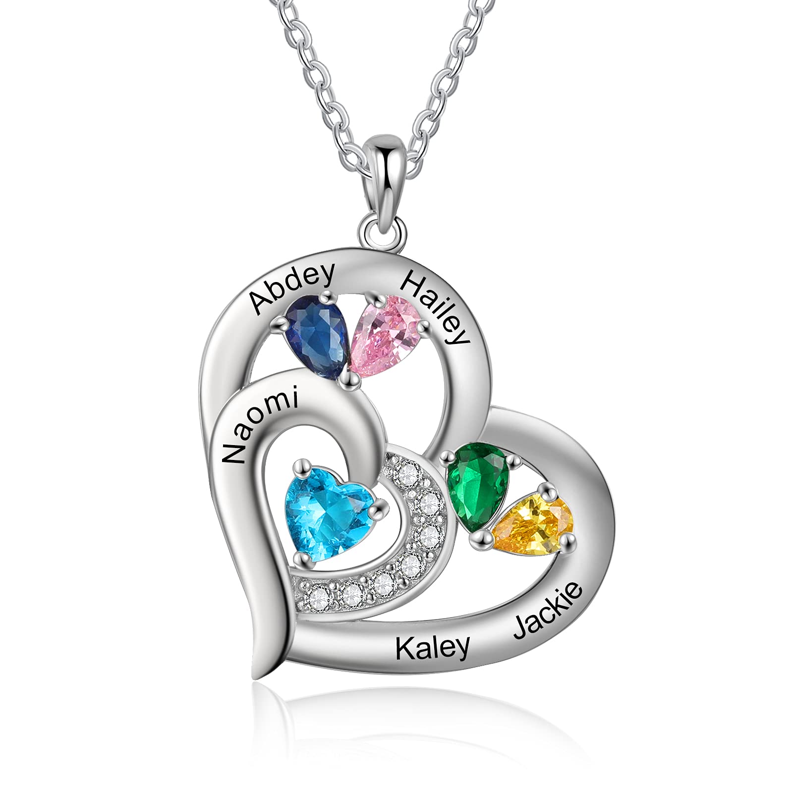 Personalized Mother Necklace with Birthstones Engraved 1-6 Names Birthstone Necklace for Women Mom Customized Jewelry Gift for Wife Mothers Day