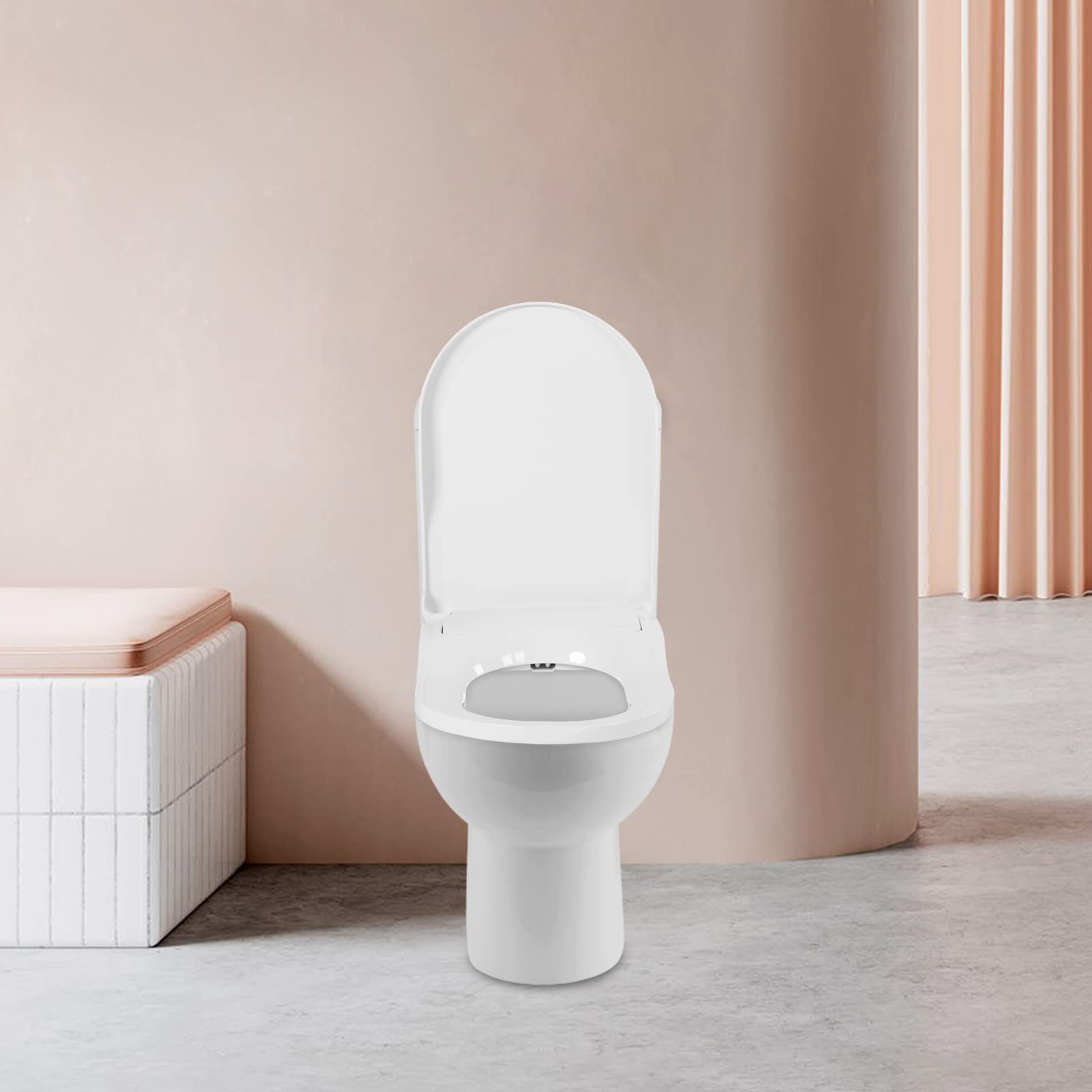 Sedile WC a forma di D con doccia senza corrente, doppio ugello sul retro e sul davanti, coperchio WC con chiusura lenta