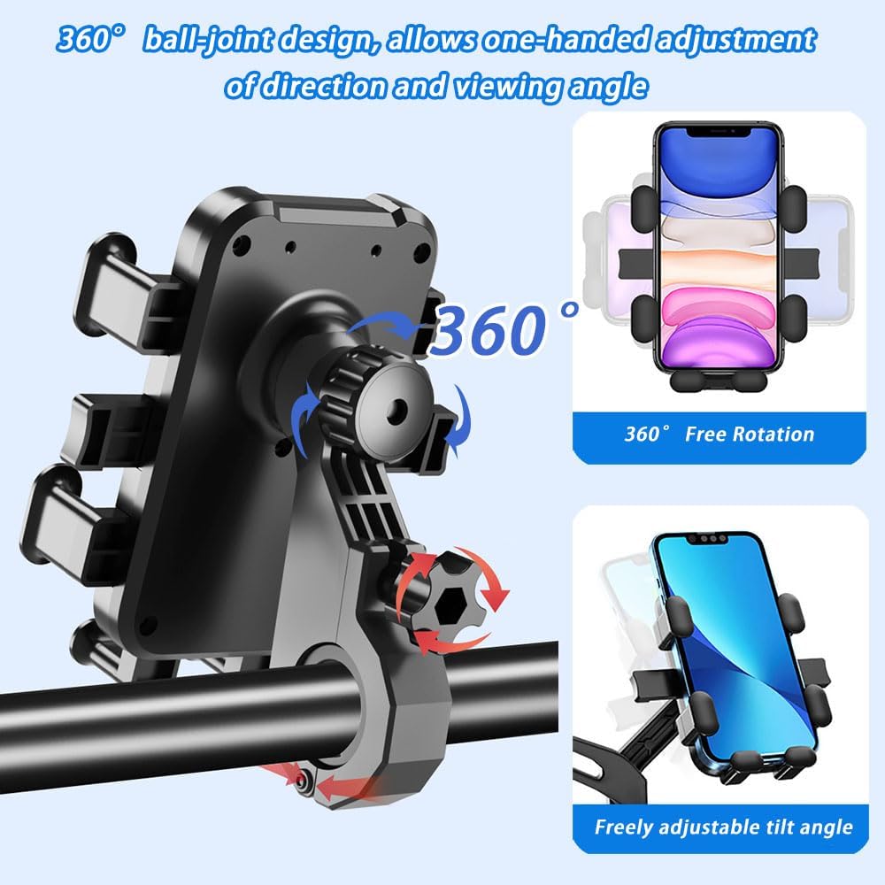 Motorcycle Phone Mount for Honda Rebel 1100 2021-2024, One-Hand Quick Release Motorcycle Phone Holder 360° Adjustable Handlebar Phone Mount, Navigation Phone Mount,A Handlebar Mount