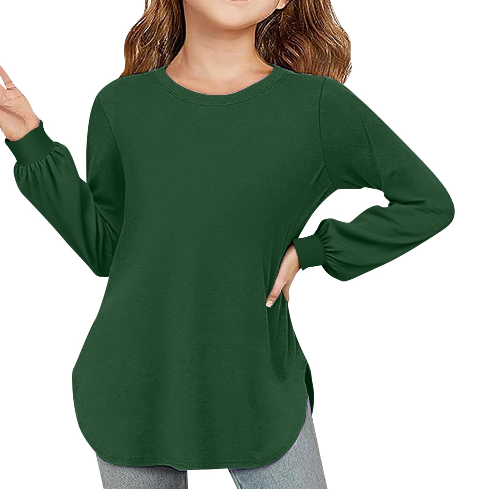 Generisch Camiseta de manga larga de seda de leche para niñas, transpirable, suave, versátil, monocolor, corte estrecho, para bebés y niños pequeños