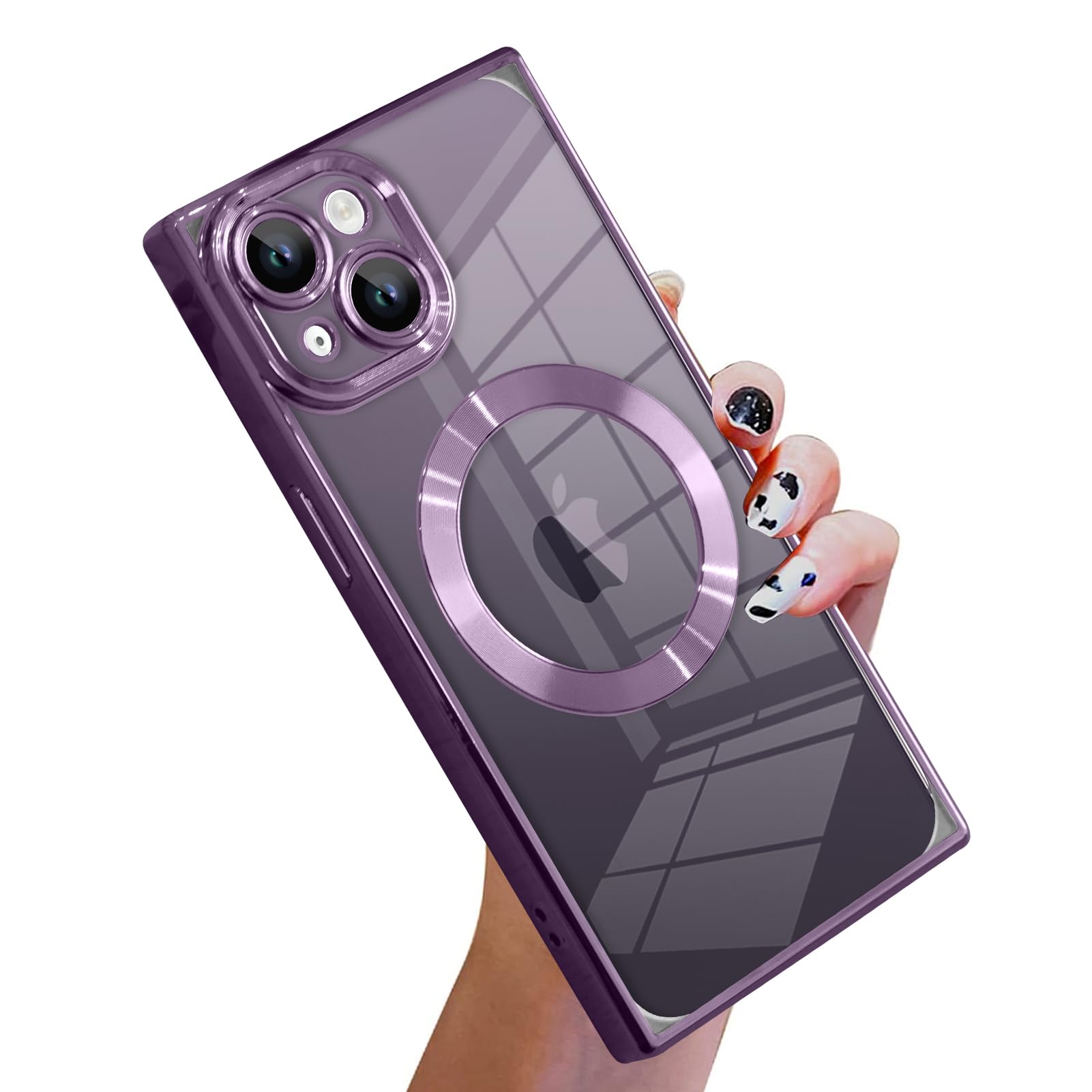 KANGHAR Case Designed for iPhone 15 Plus Magnetic Clear Case with Camera Lens Protector[Compatible with MagSafe] Luxury Cute Plating Design Full-Body