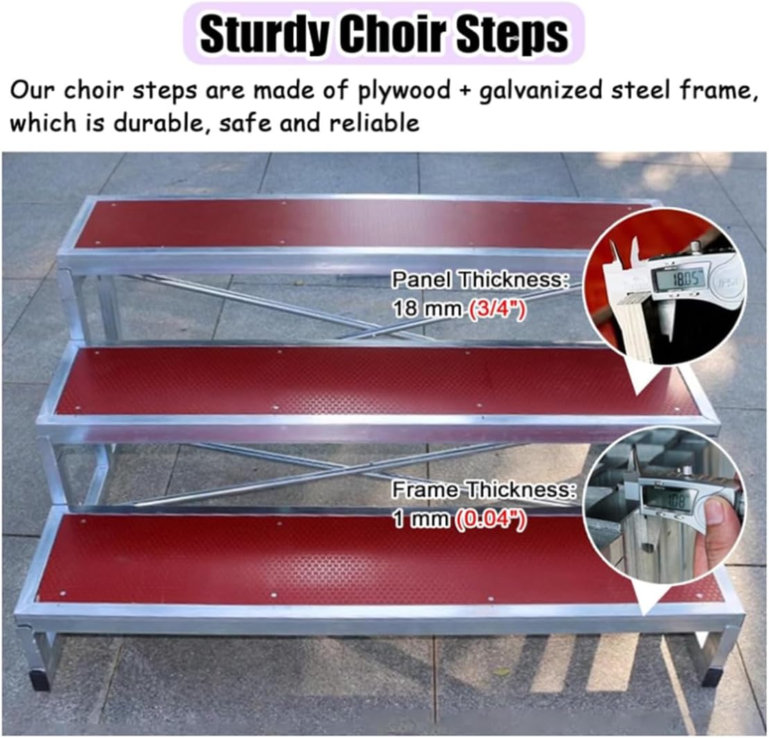 Multi-Level Choral Risers - Tiered Seating Platform for Group Performances, Speaking Events & Choir Practice - 128x30x20cm (50.4"x11.8"x7.9")